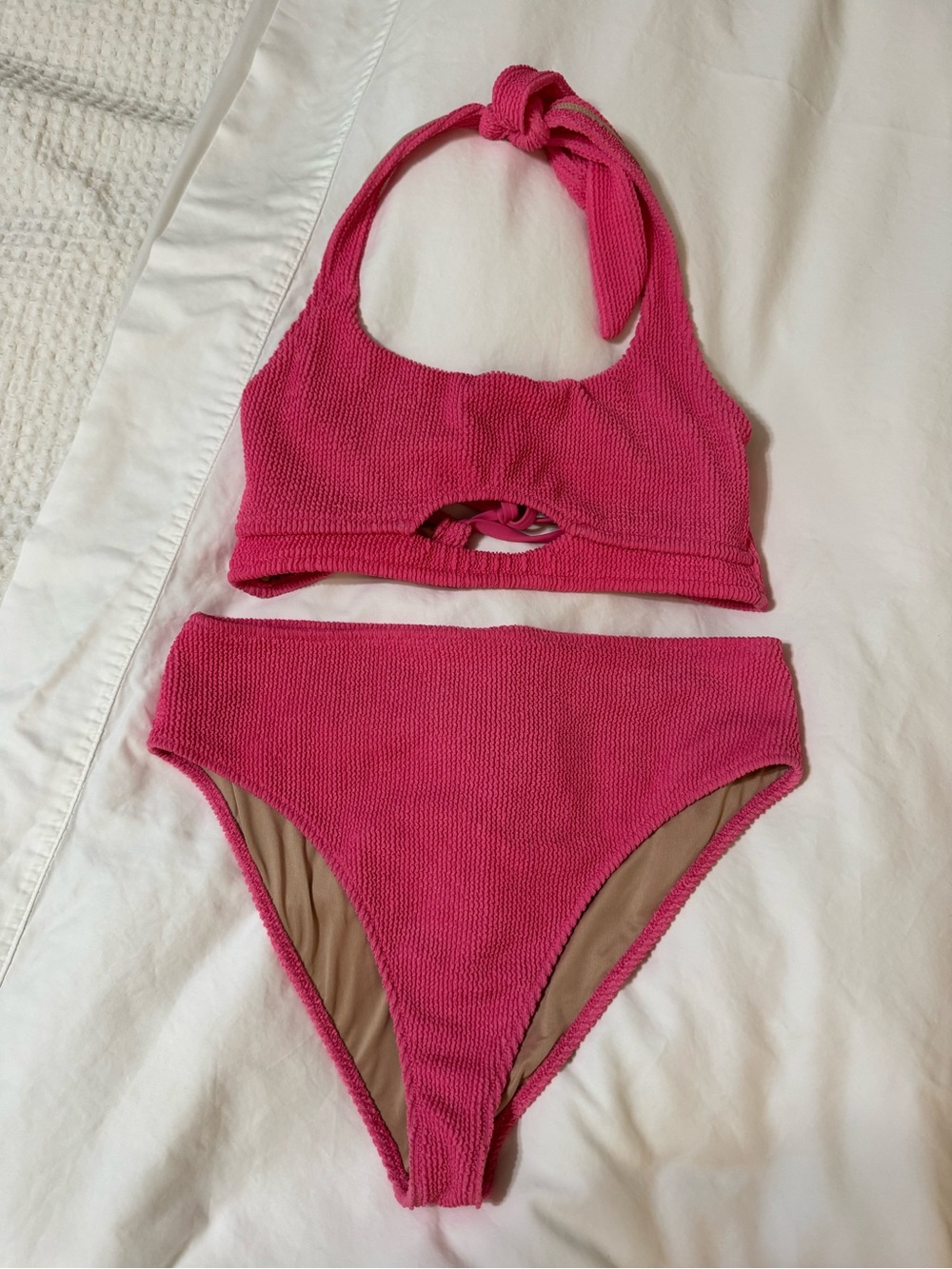 Shade & Shore Textured Halter Bikini in Hot Pink